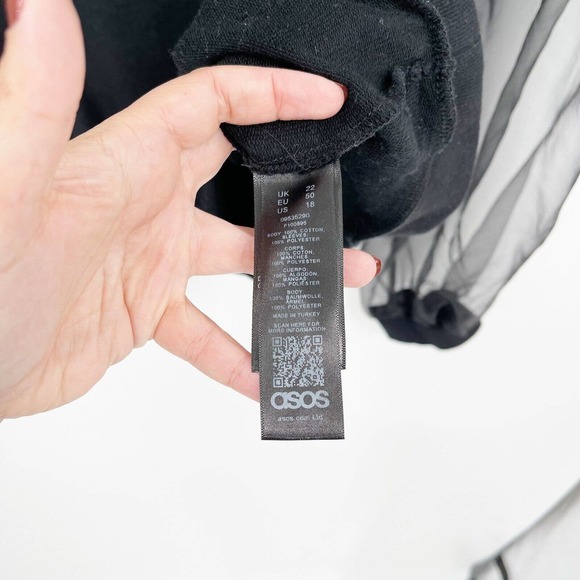 Asos Influence Sweater Size 18 Black Organza‎ Long Puff Sleeve Pullover Cotton - Picture 9 of 11